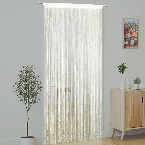 YaoYue Beaded Curtain Door String Curtains for Doorways Tassels Beads Hanging Fringe Hippie Window Hallway Entrance Wall Closet Bedroom Privacy Decor (Ivory, 39" W x 79" L (Pack of 1)) - Image 3