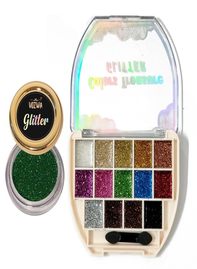 Vozwa Pressed Glitter Eyeshadow Palette with Holographic Green Glitter - Image 1