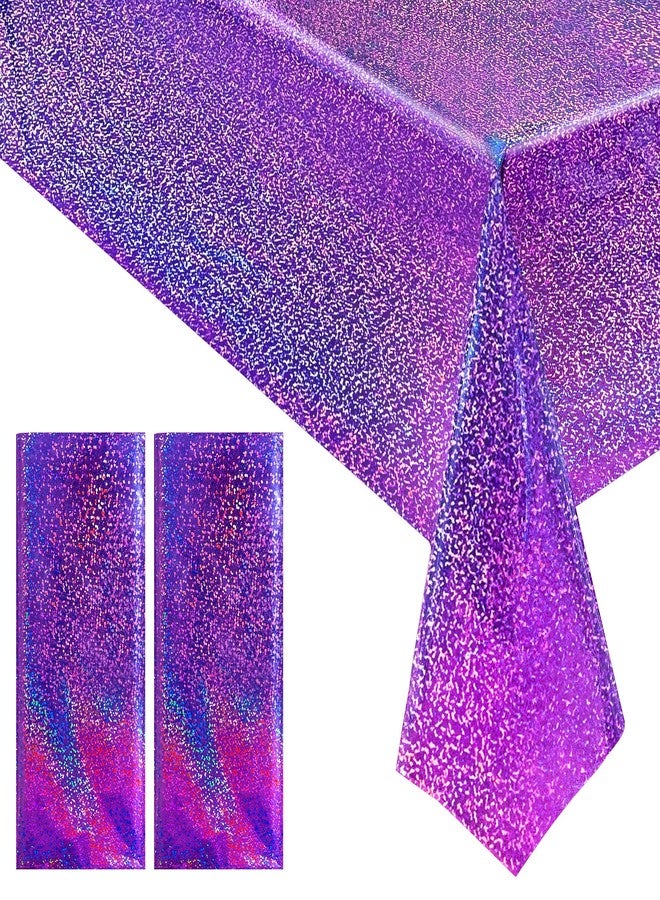 Just Shimmer 2 pcs Purple Holographic Plastic Tablecloths Laser Table Covers 40" x 108" Foil Disposable Table Cloths for Party Birthday Wedding Christmas Holiday Party Decorations - Image 1