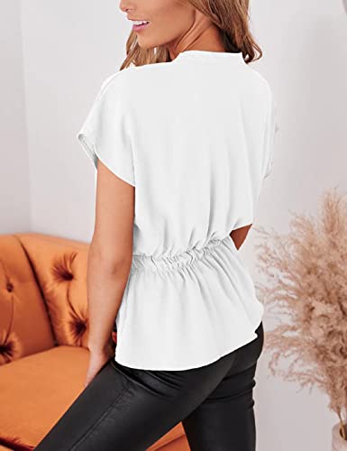CiCiBird Womens Button Down Blouses Casual Peplum Summer Tops Dressy Chiffon Work Blouse White - Image 2
