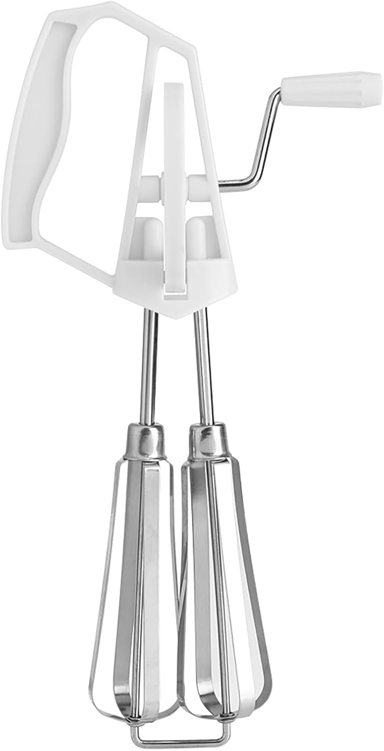 Ejoyous Egg Beater Hand Crank, Stainless Steel Manual Egg Whisk Mixer Handheld Rotary Hand Whip Kitchen Cooking Tool for Whisking Frothing Mixing (White) - Image 1