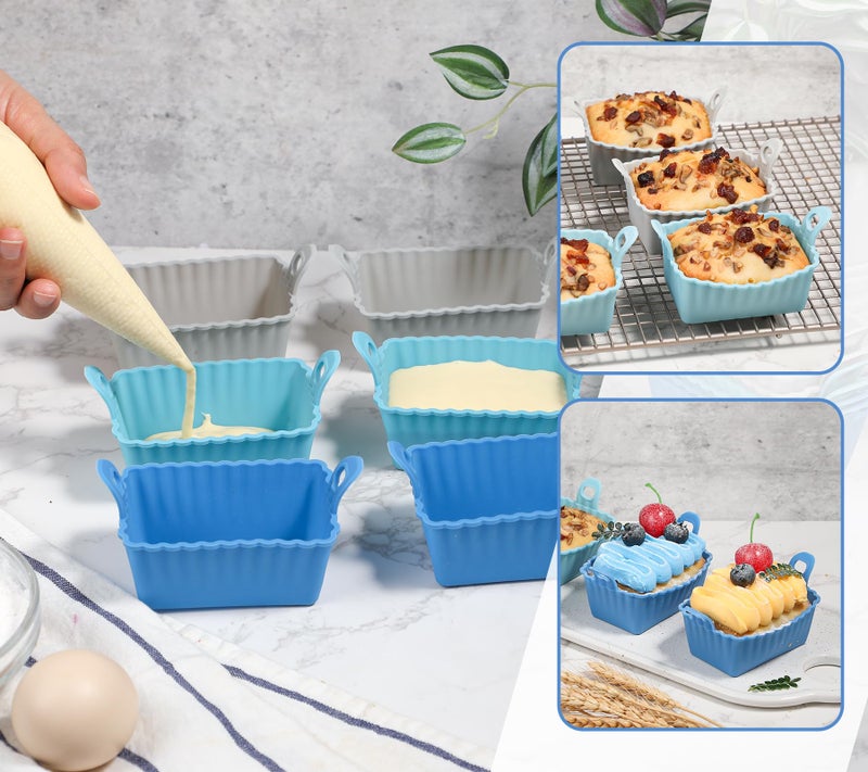 Koluti Nonstick Silicone Muffin Baking Cups Pack of 12, Reusable Cupcake Molds with Double Handle, BPA Free, Mini Rectangle Air Fryer Cupcakes Liner, 3 Colors - Image 5