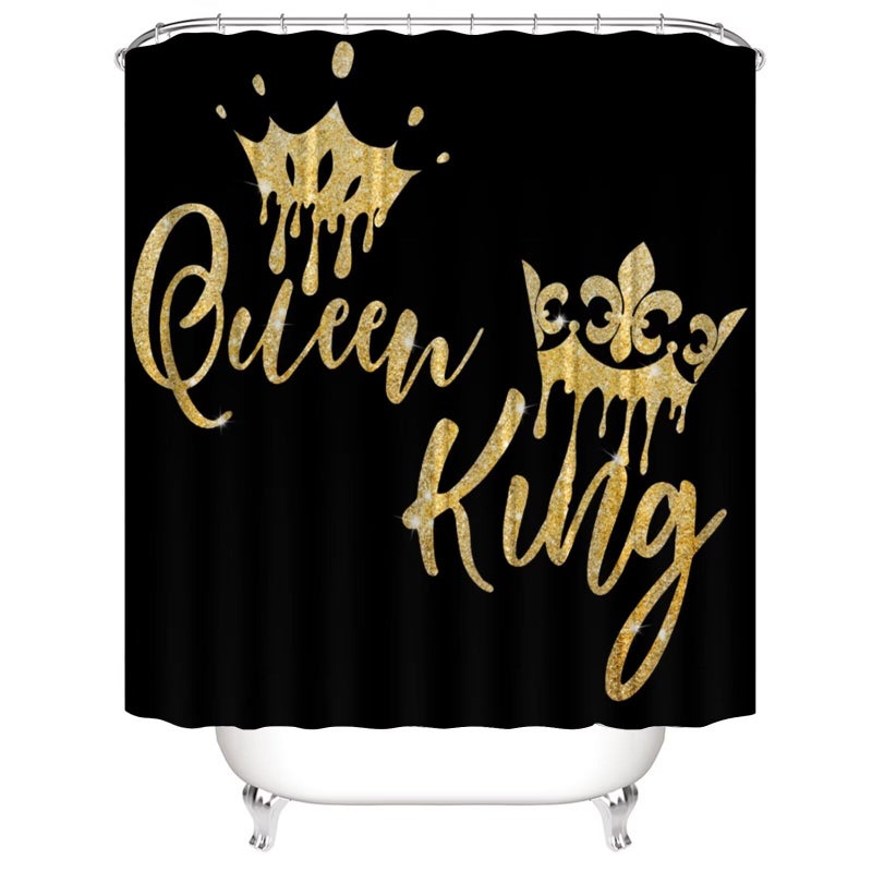 AZHM Queen and King Shower Curtain Set for Bathroom 4 Pcs Black Bathroom Accessory Decor Sets with Shower Curtain and Rugs - Image 1