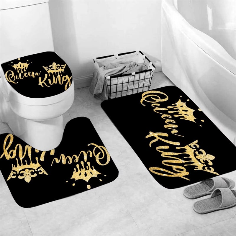 AZHM Queen and King Shower Curtain Set for Bathroom 4 Pcs Black Bathroom Accessory Decor Sets with Shower Curtain and Rugs - Image 2