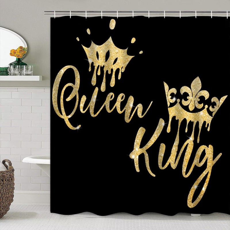 AZHM Queen and King Shower Curtain Set for Bathroom 4 Pcs Black Bathroom Accessory Decor Sets with Shower Curtain and Rugs - Image 4