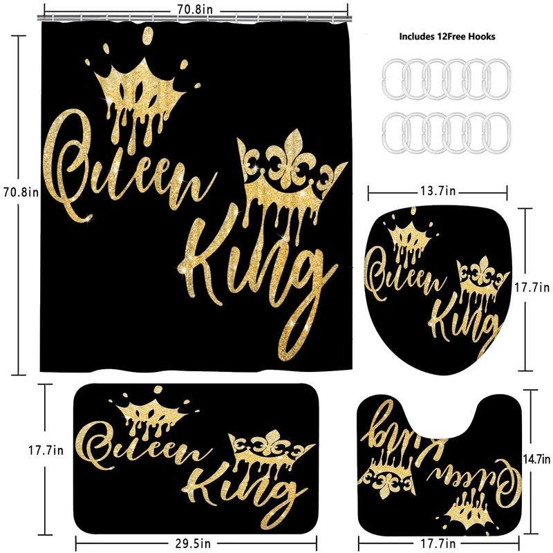 AZHM Queen and King Shower Curtain Set for Bathroom 4 Pcs Black Bathroom Accessory Decor Sets with Shower Curtain and Rugs - Image 3