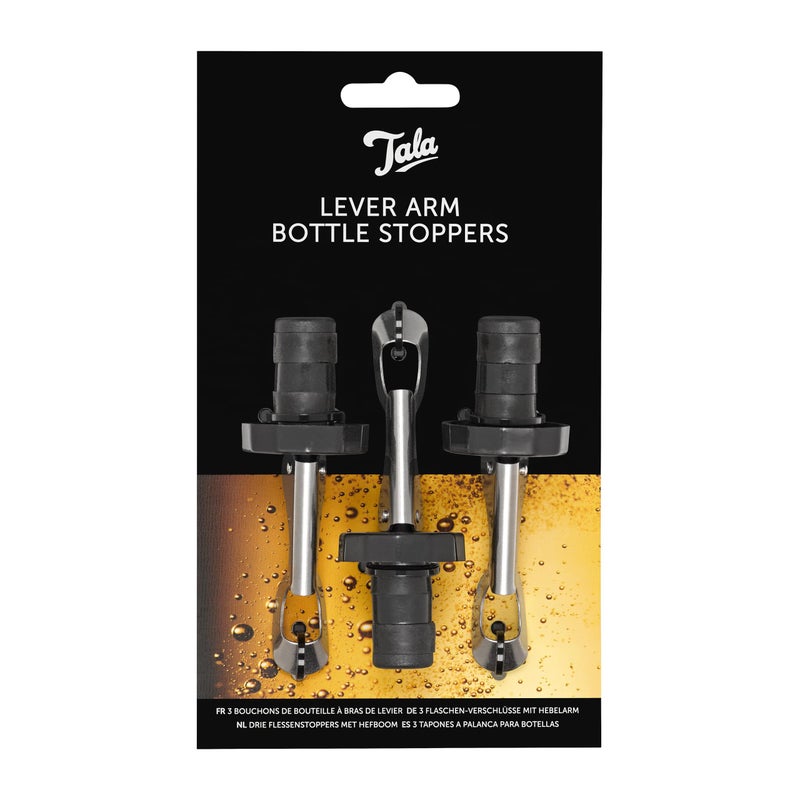 Tala Barware Lever Arm 3 Bottle Stoppers Set of 3 Expanding Plug Style Stoppers which Create a Leak Proof Vacuum Seal Keeping Drinks Fresher for Longer