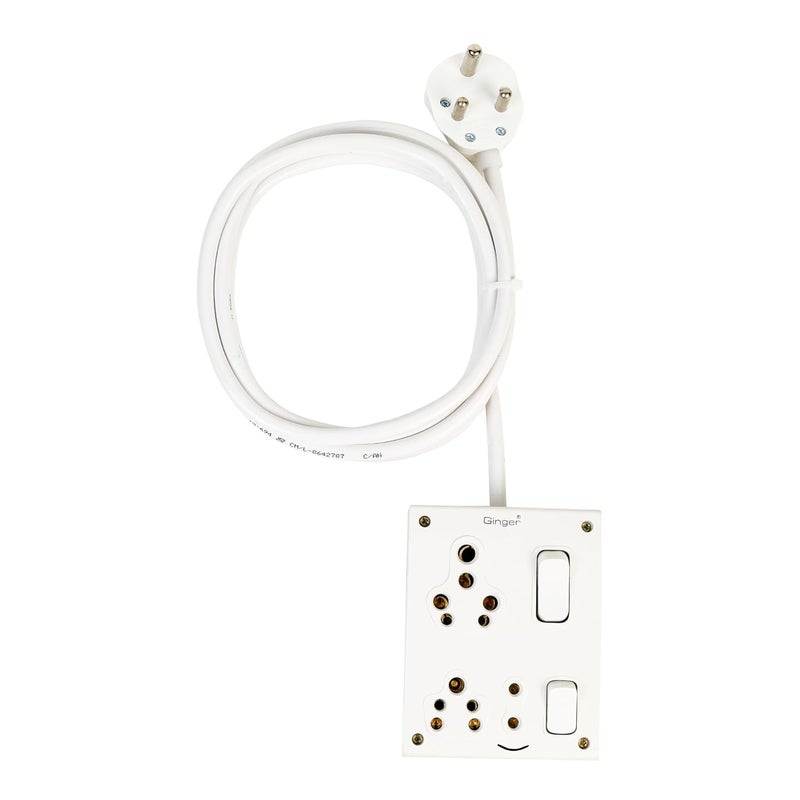 Ocko 6 Amp Electric Extension Board 16 Amp 2 5 Pin Plug Socket with Individual Switch 15mm Thick 3 Core 2 Meter Long Cable Cord for Small and Large Appliances Home Office Pack of 1 White - Image 1