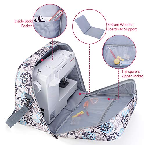 Teamoy Sewing Machine Carrying Case, Sewing Machine Tote with Bottom Wooden Board Pad for Most Standard Sewing Machines and Accessories, Dandelion - Image 2