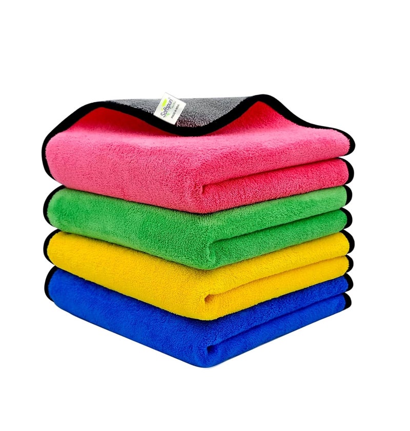 SOFTSPUN Microfiber Cloth for Car Coral 400 GSM 40X40cms 4 Pcs Multicolour! Extra Thick Microfiber Cleaning Cloths Perfect for Bike, Auto, Cars Both Interior and Exterior. - Image 1
