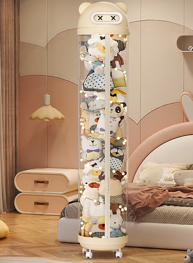 JCB CHIC Toy Storage Tube, Stuffed Animal Storage Tube with Zipper LED Light and Wheels, Vertical Storage Tube for Stuffed Animals, Clear Stuffed Animal Display Tube, Toy Display Bucket with Lid, Toy Tower Storage(175cm) - Image 1