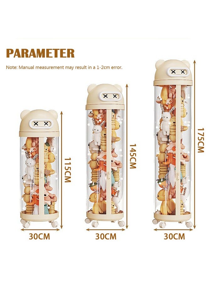 JCB CHIC Toy Storage Tube, Stuffed Animal Storage Tube with Zipper LED Light and Wheels, Vertical Storage Tube for Stuffed Animals, Clear Stuffed Animal Display Tube, Toy Display Bucket with Lid, Toy Tower Storage(175cm) - Image 2