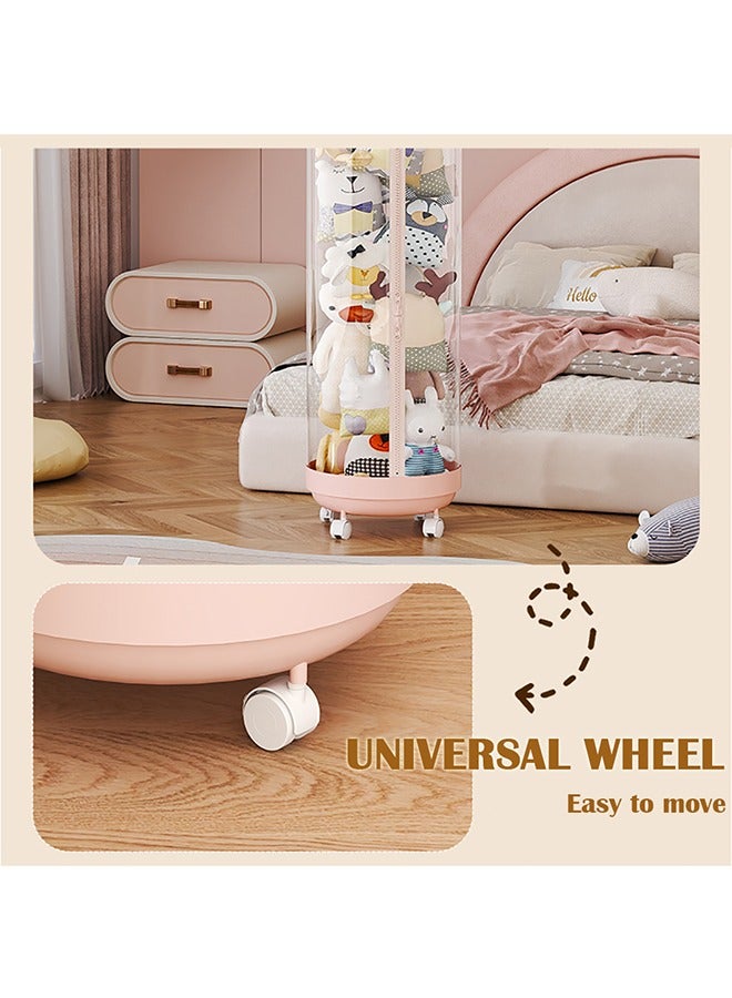 JCB CHIC Toy Storage Tube, Stuffed Animal Storage Tube with Zipper LED Light and Wheels, Vertical Storage Tube for Stuffed Animals, Clear Stuffed Animal Display Tube, Toy Display Bucket with Lid, Toy Tower Storage(175cm) - Image 4