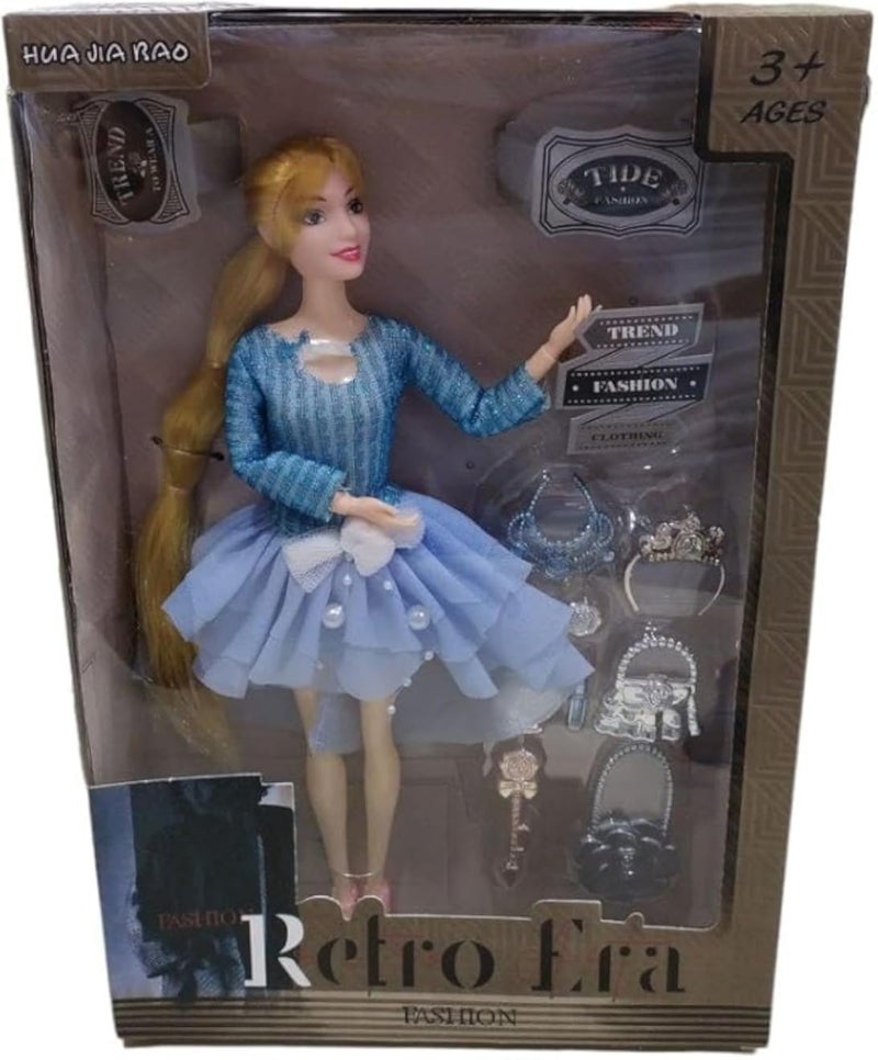 هيروز عروسة عصرية جميلة مع اكسسوارات للبنات باللون الازرق