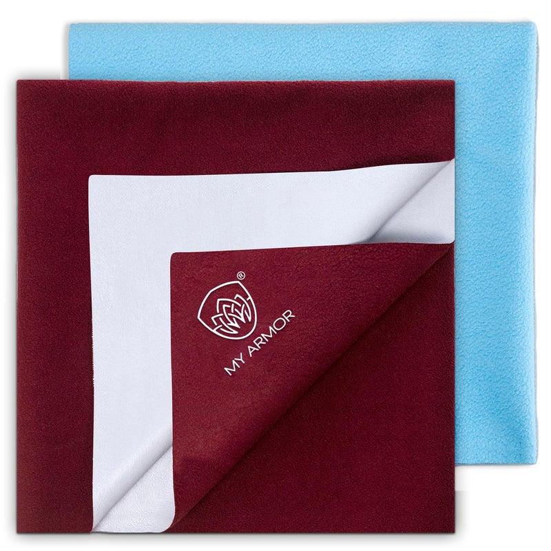 MY ARMOR Baby Dry Sheet for New Born Baby, Anti-Piling Waterproof Mattress Protector for Bed (Quick Drying/Extra Absorbent Dry Sheet for Bed) - Pack of 2 (Large (100cm x 140cm), Maroon & Sky Blue) - Image 1
