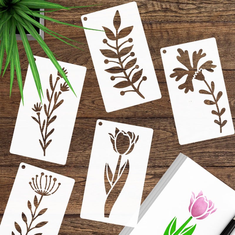 CH HAICHENG 50 PCS Flower Stencils for Crafts Reusable Flower Stencils for Painting on Wood Rocks Canvas Fabric Glass Pottery 3.5 x 2 Inch - Image 4