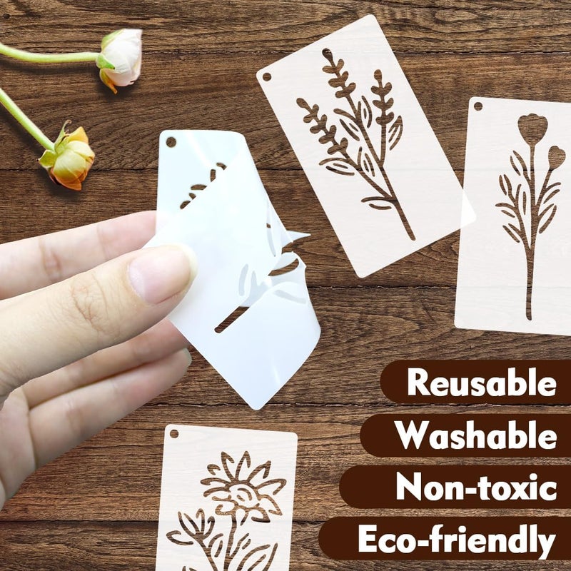 CH HAICHENG 50 PCS Flower Stencils for Crafts Reusable Flower Stencils for Painting on Wood Rocks Canvas Fabric Glass Pottery 3.5 x 2 Inch - Image 5