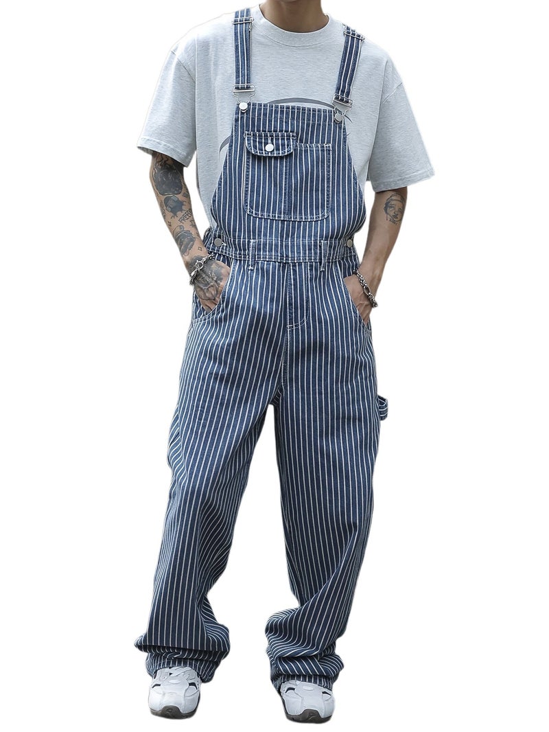 Men'S Fashion Comfortable Jacquard Denim Overalls, Long Jeans - Image 1