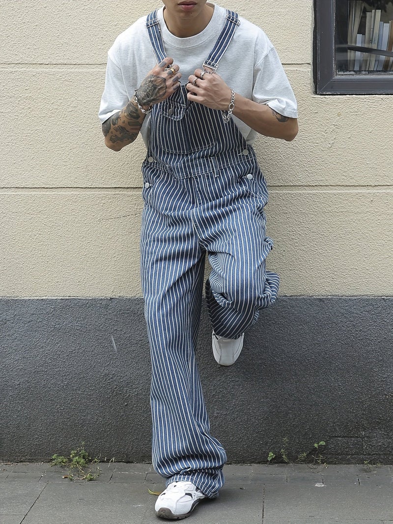 Men'S Fashion Comfortable Jacquard Denim Overalls, Long Jeans - Image 5