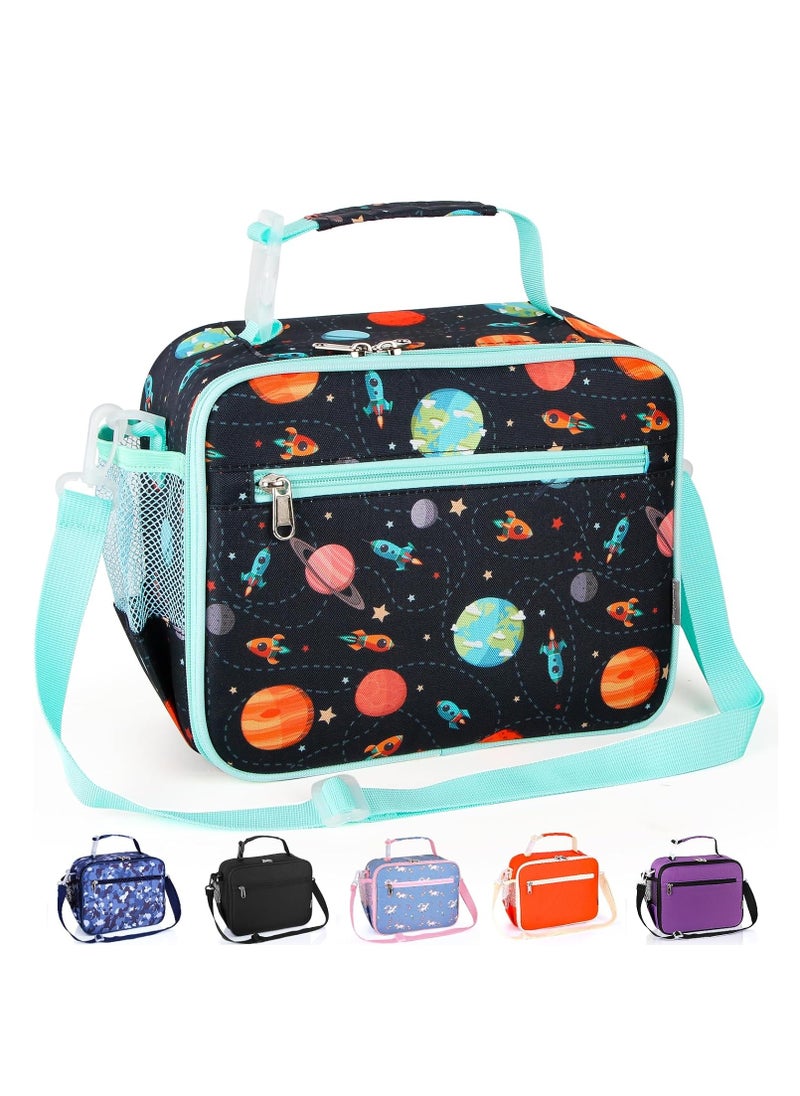 KASTWAVE Insulated Lunch Bag, Leak Cool Bag with Holder, Kids Lunch Cool Bag with Adjustable Strap, Waterproof Lunch Box Bag for Adults Kids Boys Girls Work School Picnic (Planet)  - Image 1