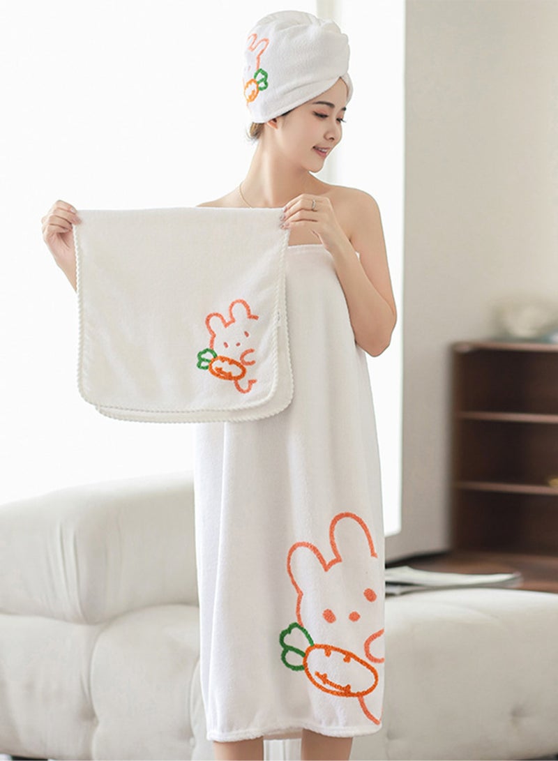3 Piece Cute Rabbit Girls Comfortable Fabric Bath Towels Face Towel And Hair Dryer Cap Adult Thicken Absorbent Quick Drying Bath Towel Household Women Large Size Bathroom Shower Towel With Buckle - Image 1