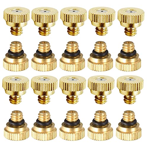 RESNSTAR 20 Pack Brass Misting Nozzles Tees, Brass Spray Nozzles for Greenhouse Landscaping Humidification, Dust Control Mist Nozzle Sprinkler for Outdoor Cooling System 0.012 Orifice (0.3 mm) 10/24 UNC Garden - Image 1