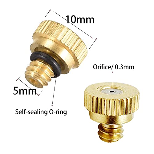 RESNSTAR 20 Pack Brass Misting Nozzles Tees, Brass Spray Nozzles for Greenhouse Landscaping Humidification, Dust Control Mist Nozzle Sprinkler for Outdoor Cooling System 0.012 Orifice (0.3 mm) 10/24 UNC Garden - Image 2