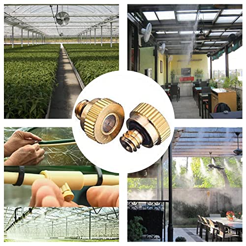 RESNSTAR 20 Pack Brass Misting Nozzles Tees, Brass Spray Nozzles for Greenhouse Landscaping Humidification, Dust Control Mist Nozzle Sprinkler for Outdoor Cooling System 0.012 Orifice (0.3 mm) 10/24 UNC Garden - Image 4