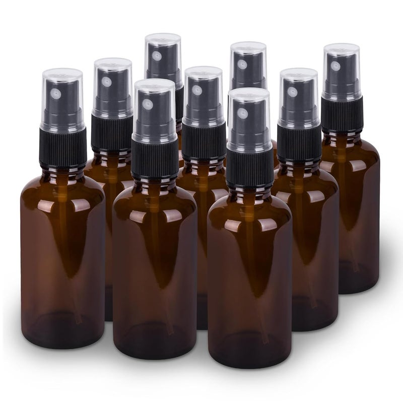 hmaimas 9 Pack Amber Glass Small Spray Bottles, 2oz Travel Fine Mist Empty Mini Spray Bottles for Essential Oils and Hair - Image 1