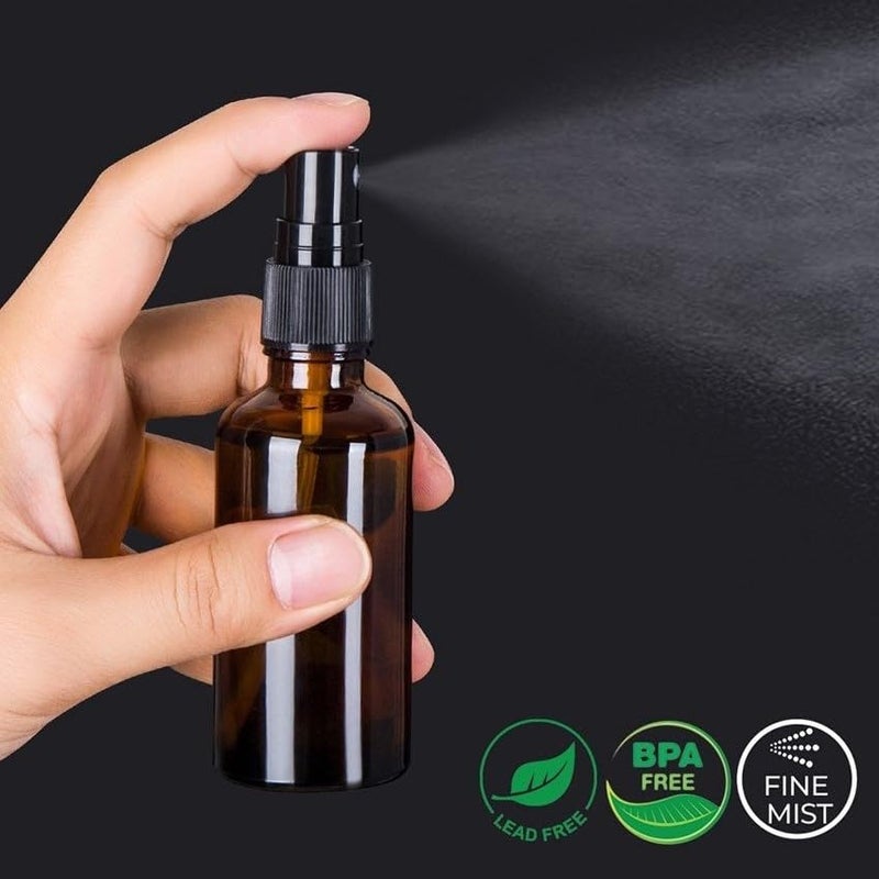 hmaimas 9 Pack Amber Glass Small Spray Bottles, 2oz Travel Fine Mist Empty Mini Spray Bottles for Essential Oils and Hair - Image 2