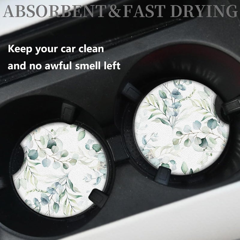 Adastrah Car Coasters,2Pcs Eucalyptus Cup Slot Mat Silicone Non-Slip Pad Cup Heat Insulation Coasters for Car Interior Accessories，Car Cup Holders Absorbent Cup Holders Car Accessories for Women & Men - Image 3