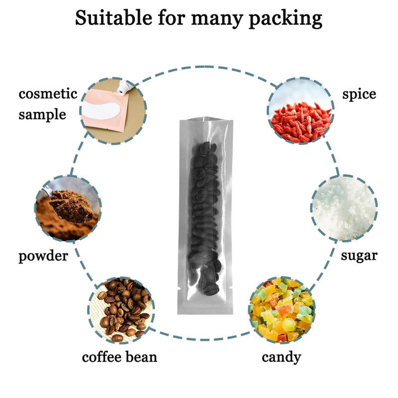 PABCK 100 Pcs 1.97x5.91 inch (inside size 1.57x5.51 inch) Clear Front Vacuum Heat Sealable Foil Bag Mylar Packets for Travel Skincare Sample Food Storage Candy Coffee Chololate Aluminum Foil Package - Image 5