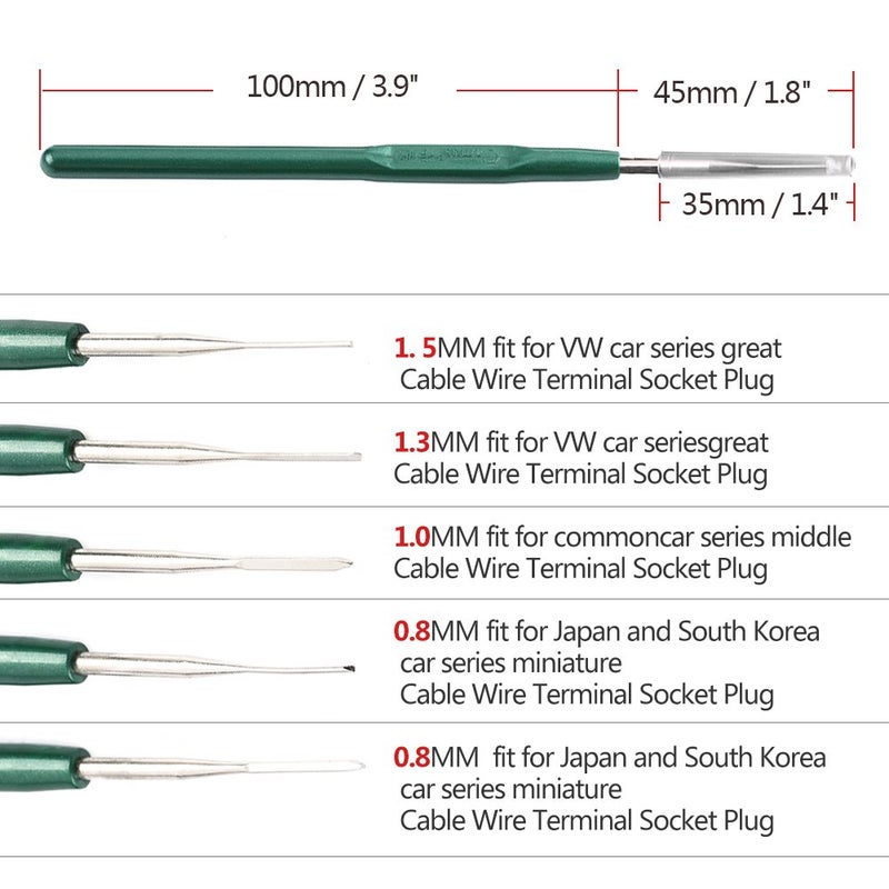 Aramox Socket Pin Removal Tool 5pcs, steel Automotive Wiring Harness Terminal Socket Plug Pin Removal Dismount Tool Kit 0.8/1.0/1.3/1.5mm Pin - Image 3