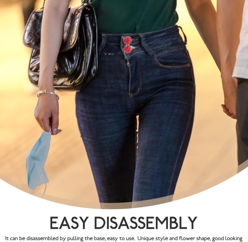Healeved 4pcs Red Camellia Waist Buttons Pant Waist Tightener No-sew Removable Jean Button Replacement Adjustable Buckles for Pants and Jeans - Image 3