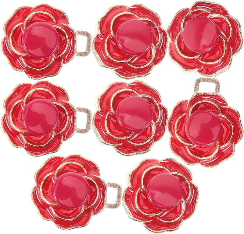 Healeved 4pcs Red Camellia Waist Buttons Pant Waist Tightener No-sew Removable Jean Button Replacement Adjustable Buckles for Pants and Jeans - Image 1