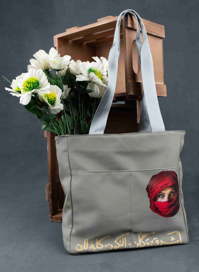 HIGH LINE STORE Tote Bag Waterproof With Attractive Print Stain Resistant, Large Space to Put all Personal Items, Lined From the Inside High Quality Grey - Image 2