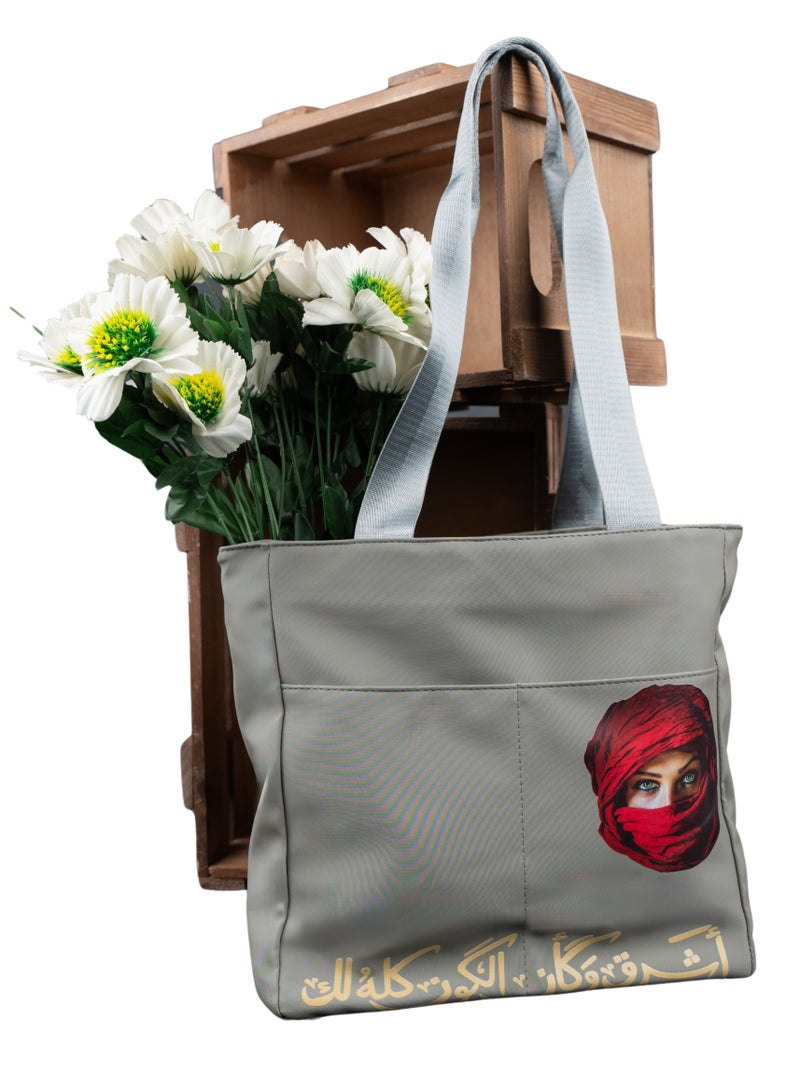 HIGH LINE STORE Tote Bag Waterproof With Attractive Print Stain Resistant, Large Space to Put all Personal Items, Lined From the Inside High Quality Grey - Image 3