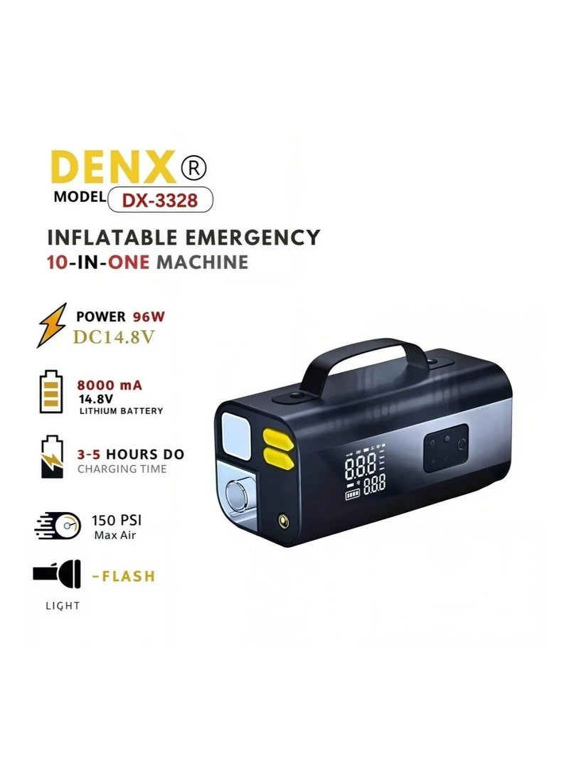 Denx Portable 10-in-1 Inflatable Emergency Machine 150 PSI Air Compressor | 8000mAh Power Bank | LED Flashlight | Type-C Fast Charging | 1 Year Warranty - Image 3