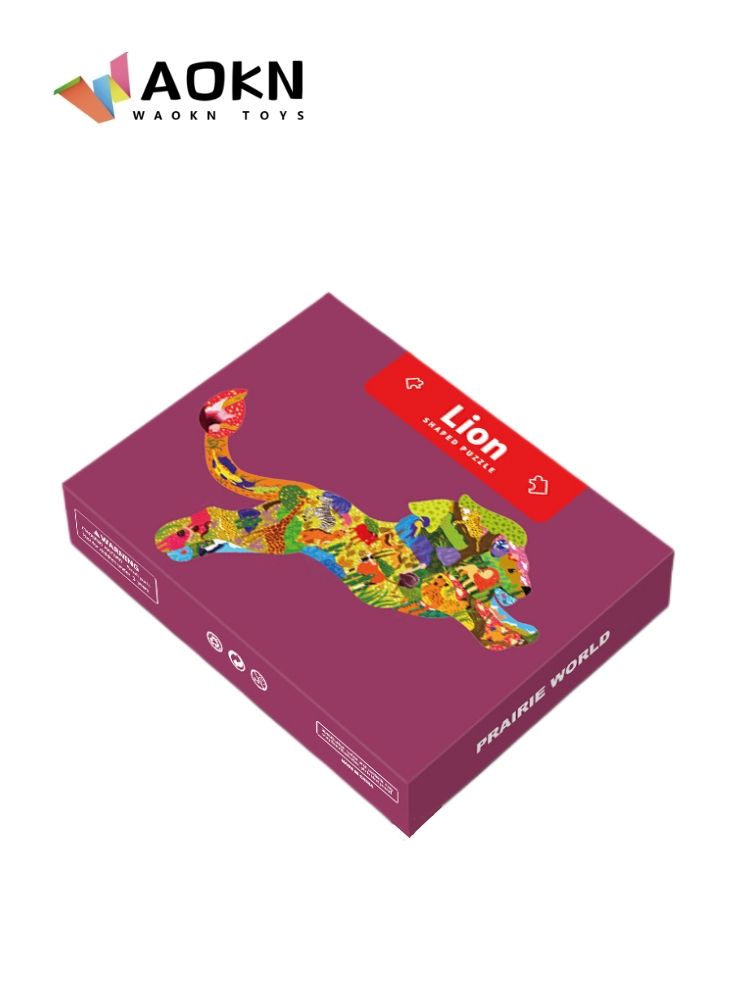 WAOKN - Jigsaw Puzzles for Kids 80 Pieces Lion Shaped Cardboard Puzzles for Animal Lovers Sturdy Floor Puzzles Box and Poster Educational Toys Gift for Boys Girls - Image 1
