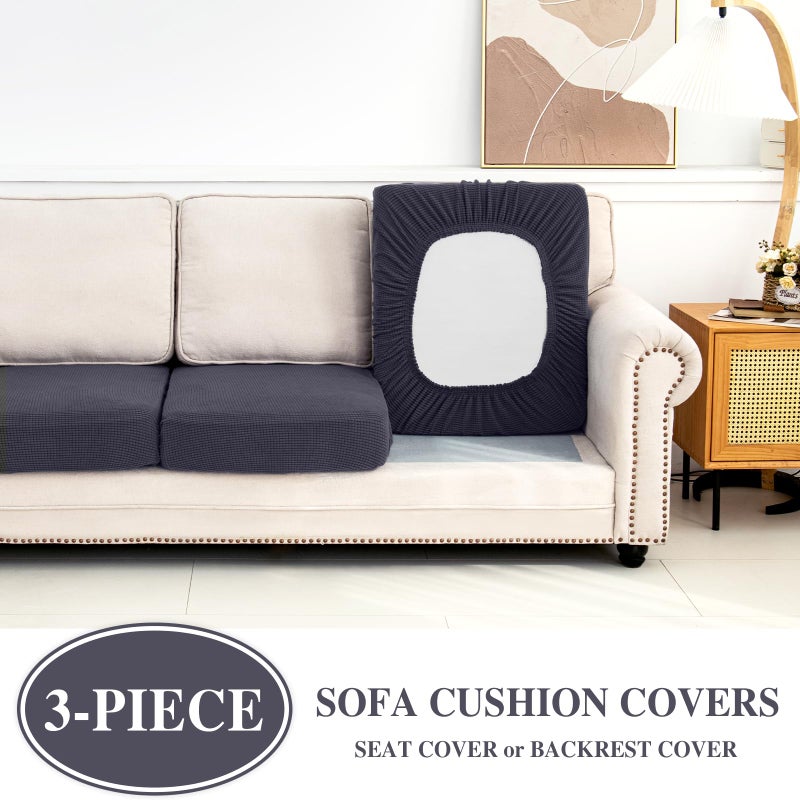 LA MEACK Couch Cushion Covers Seat Cushion Cover Stretch Couch Cover Separate Sectional Sofa Slipcovers Furniture Protector(3 Pieces for Seat or Sofa Backrest, Dark Grey) - Image 3