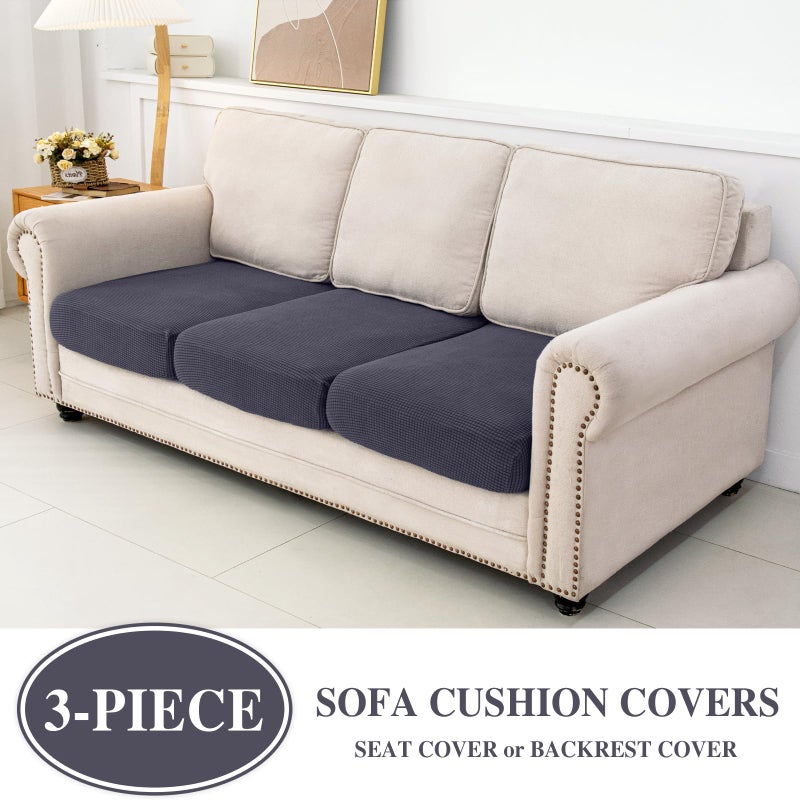 LA MEACK Couch Cushion Covers Seat Cushion Cover Stretch Couch Cover Separate Sectional Sofa Slipcovers Furniture Protector(3 Pieces for Seat or Sofa Backrest, Dark Grey) - Image 2