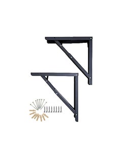 Folding Shelf Brackets, 2 Pcs 12 Inch Heavy Duty Metal Collapsible Shelf Bracket for Bench Table, Wall Mounted DIY Triangle Brackets with Screws, Space Saving Max Load 154 lbs (12 Inch)