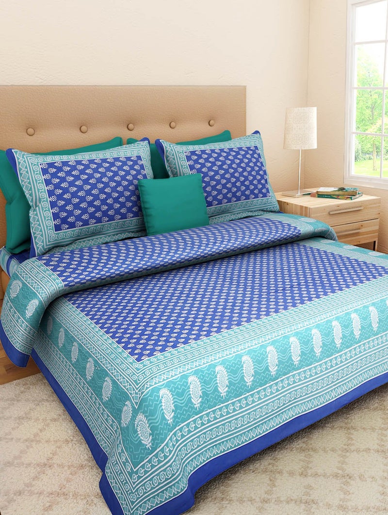Pure Comfort Cotton Double Bedsheet with 2 Pillow Covers - (Blue, King Size) - Image 4
