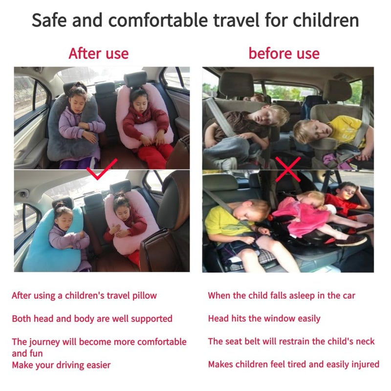 FHSGGP Travel Pillow Cushion for The Back Seat of Car Car Pillow for Kids A Sleeping Artifact Suitable for Long-Distance Travel of Adults and Children Travel Pillow for Kids Pink - Image 2