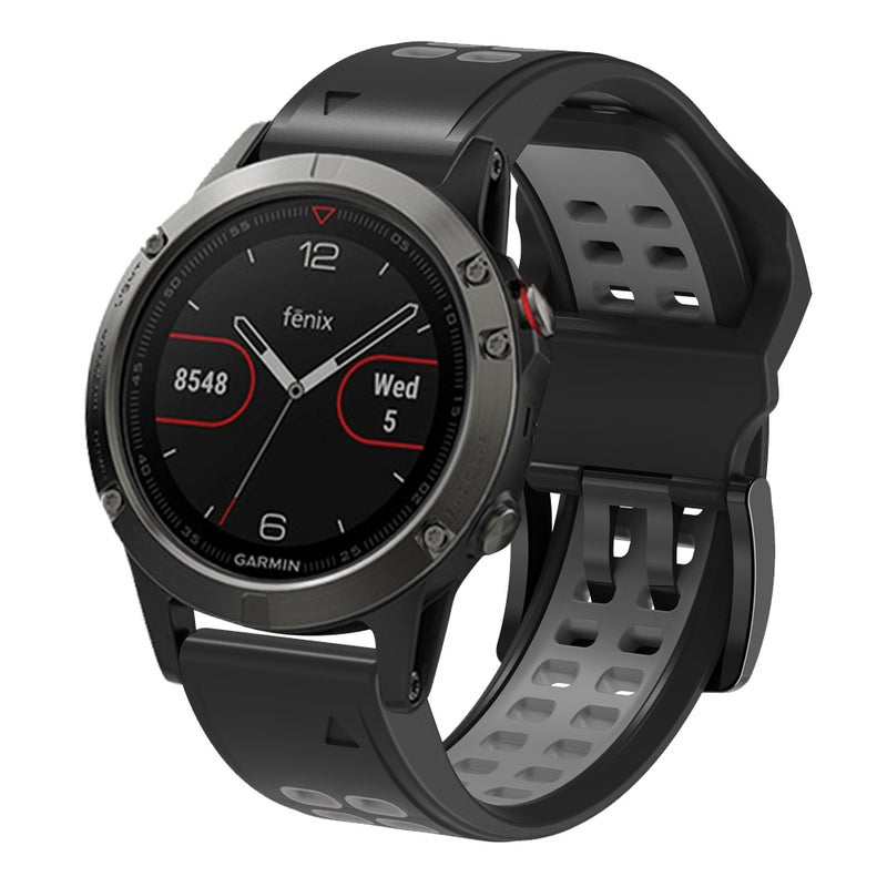إيروريكس سوار ساعة Garmin Fenix 7X 26 مم ثنائي اللون من السيليكون سريع الفك بفتحتين (أسود ورمادي) - Image 4