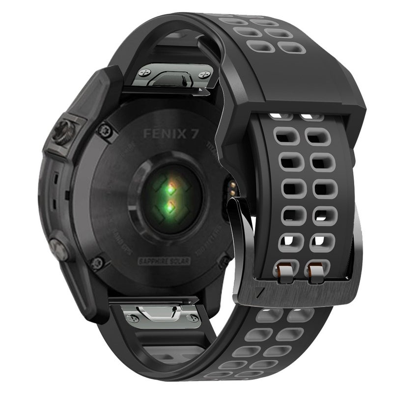 إيروريكس سوار ساعة Garmin Fenix 7X 26 مم ثنائي اللون من السيليكون سريع الفك بفتحتين (أسود ورمادي) - Image 5
