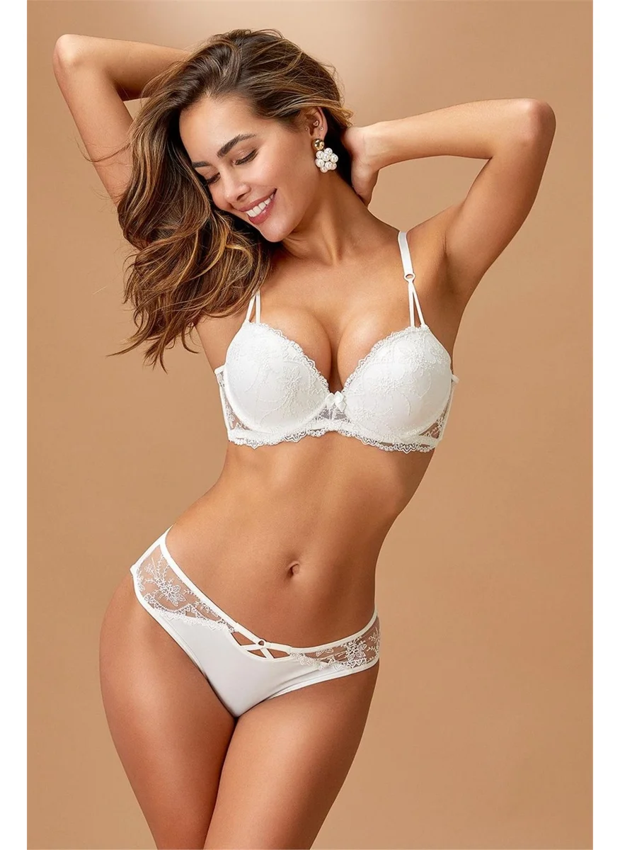 نورتيكس 4471 Women's Lace Support Bra Panty Set-Ecru