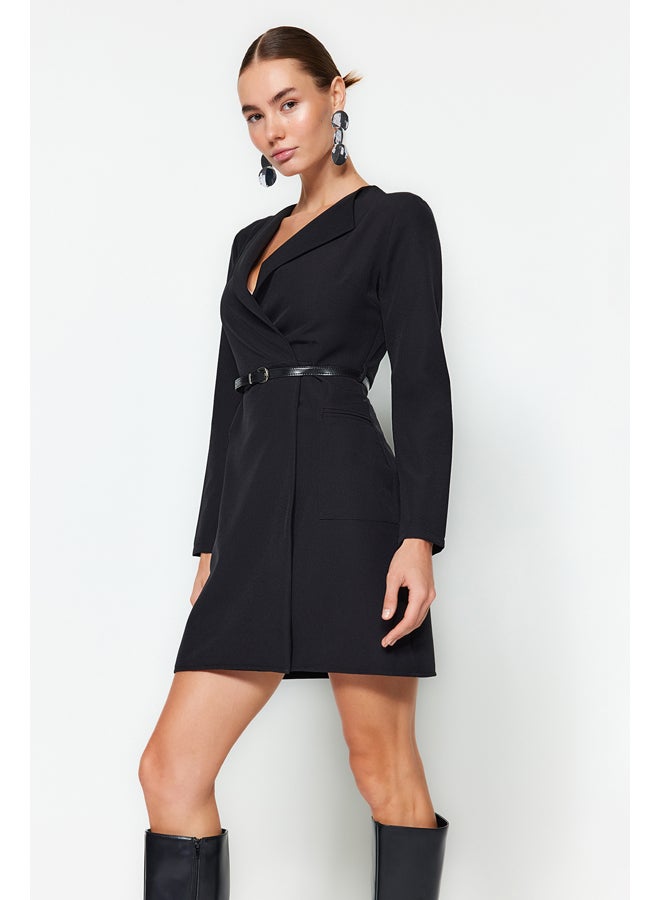 trendyol Black Double Breasted Woven Jacket Dress With Belt TWOAW24EL00300 - Image 3