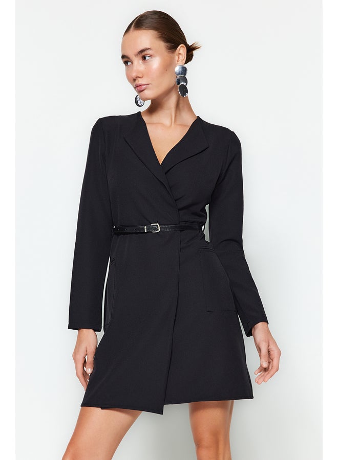 trendyol Black Double Breasted Woven Jacket Dress With Belt TWOAW24EL00300 - Image 2