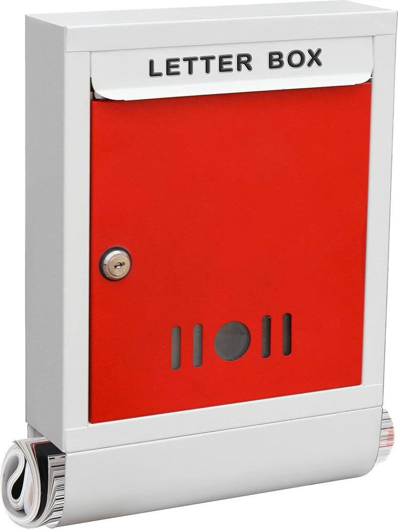 PLANET Metal Letter Box for Home gate and with Magazine Holder/News Paper Holder/Mailbox/Post Box/Wall Mount Complaint Box & Suggestion Box for Office with Secure Lock and Keys (Red & Ivory) - Image 1